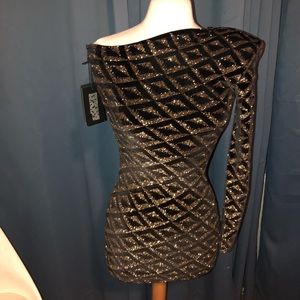 Brian Lichtenberg Black & Gold One Shoulder Dress